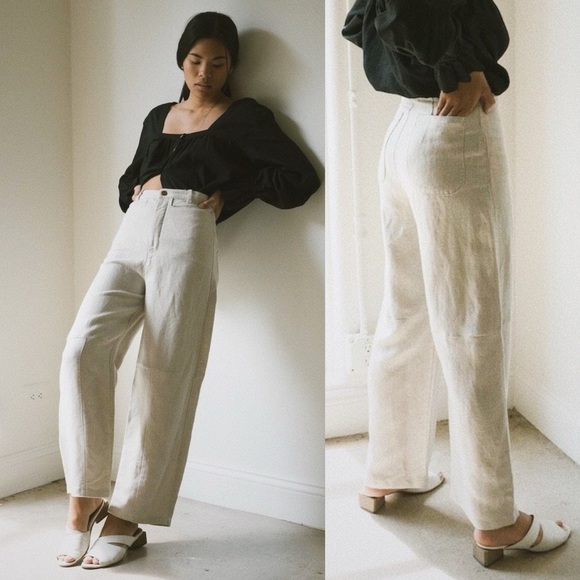 SELVA / NEGRA JESSIE LINEN PANT Beige High Waist Wide Leg Lightweight size 2 - Picture 1 of 11
